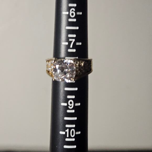 JTV Cushion Cut CZ | Gold Plated Sterling Silver Pavé Band Ring | Size 8 - Picture 8 of 10